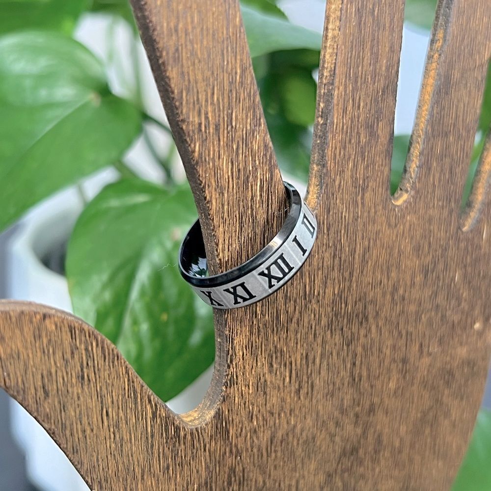 Men's Fade Proof Stainless Steel Roman Numeral Ring - Size 11